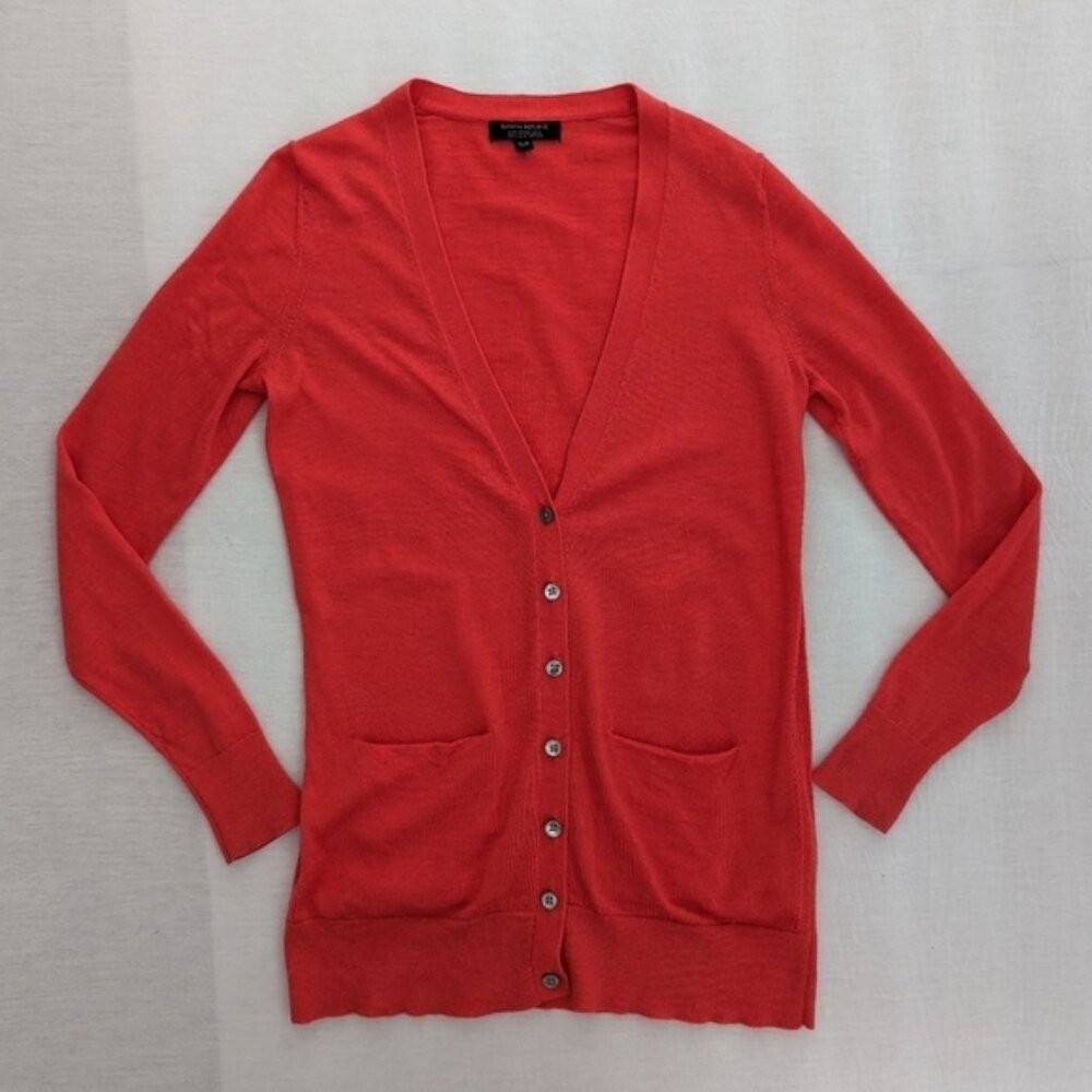 Banana Republic red button down wool red cardigan with pockets